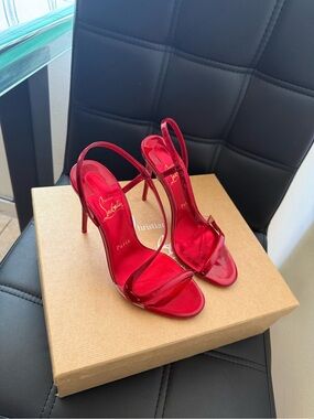 Christian Louboutin Red Patent Open-Toe Slingback Heels
